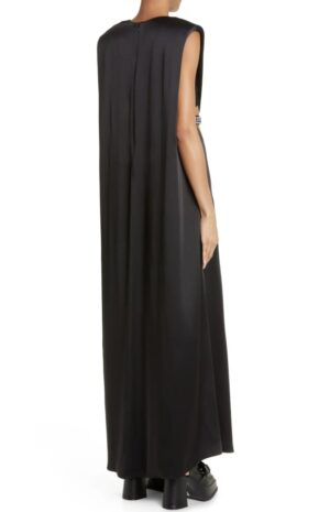 Crystal Embellished Cutout Pleated Satin Maxi Dress