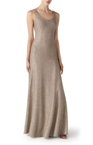 Sequin Textured Knit A-Line Gown