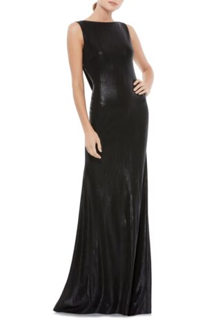 Metallic Bateau Neck Column Gown